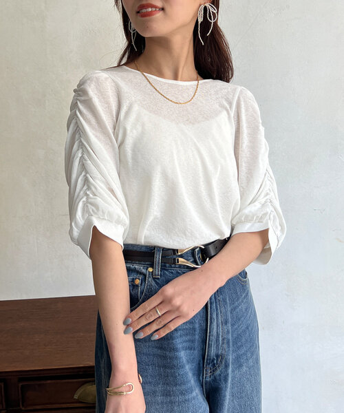 Chez toi（シェトワ）の「セミシアースラブ袖ギャザープルオーバー（Tシャツ/カットソー・レディース・ブラック/ブルー/オフホワイト・FREE）」の9枚目の写真