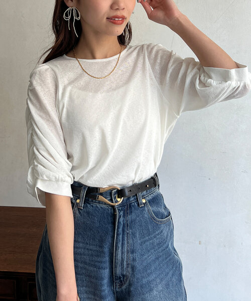 Chez toi（シェトワ）の「セミシアースラブ袖ギャザープルオーバー（Tシャツ/カットソー・レディース・ブラック/ブルー/オフホワイト・FREE）」の10枚目の写真