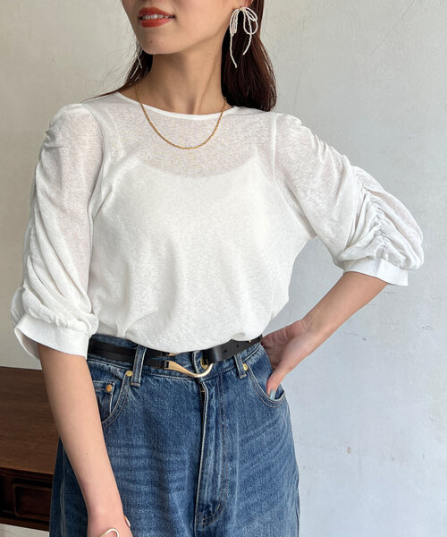 Chez toi（シェトワ）の「セミシアースラブ袖ギャザープルオーバー（Tシャツ/カットソー・レディース・ブラック/ブルー/オフホワイト・FREE）」の11枚目の写真