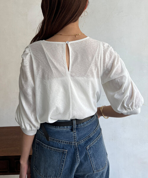 Chez toi（シェトワ）の「セミシアースラブ袖ギャザープルオーバー（Tシャツ/カットソー・レディース・ブラック/ブルー/オフホワイト・FREE）」の13枚目の写真