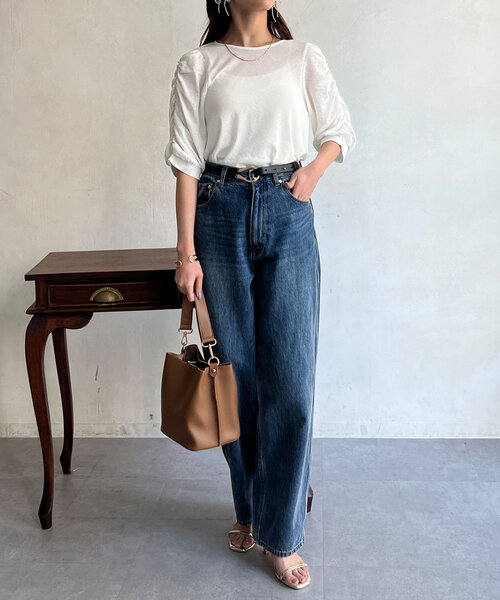 Chez toi（シェトワ）の「セミシアースラブ袖ギャザープルオーバー（Tシャツ/カットソー・レディース・ブラック/ブルー/オフホワイト・FREE）」の14枚目の写真