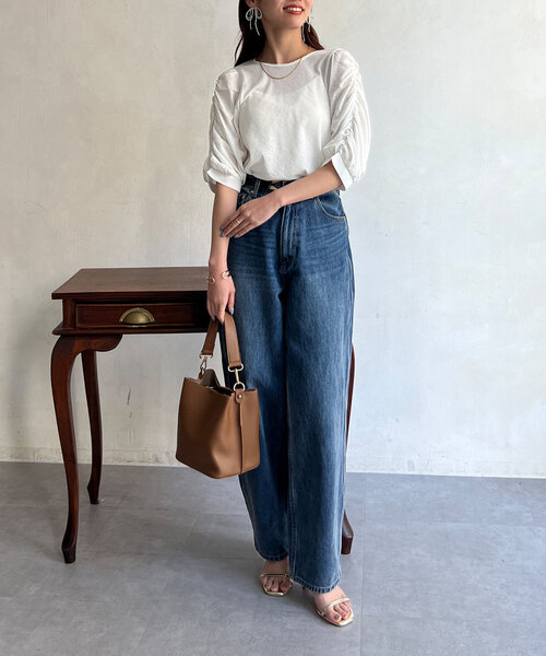 Chez toi（シェトワ）の「セミシアースラブ袖ギャザープルオーバー（Tシャツ/カットソー・レディース・ブラック/ブルー/オフホワイト・FREE）」の15枚目の写真