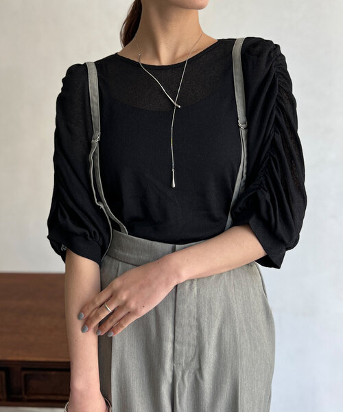 Chez toi（シェトワ）の「セミシアースラブ袖ギャザープルオーバー（Tシャツ/カットソー・レディース・ブラック/ブルー/オフホワイト・FREE）」の22枚目の写真