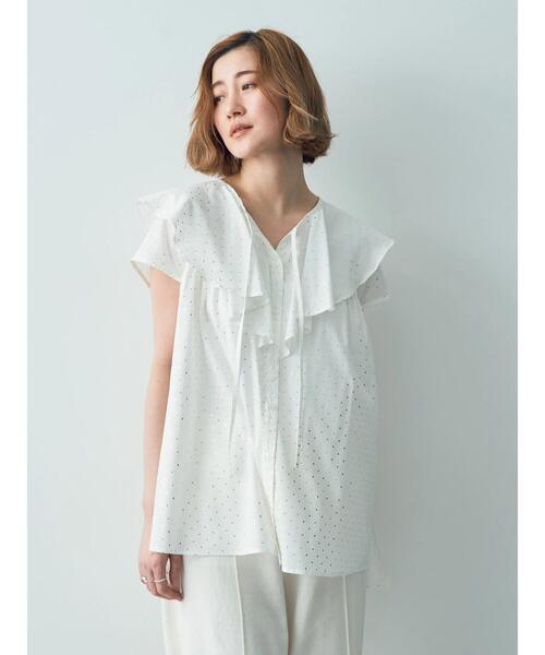 YECCA VECCA（イェッカヴェッカ）の「箔ドットラッフルカラーブラウス（シャツ/ブラウス・レディース・オフホワイト/チャコールグレー・FREE）」の3枚目の写真