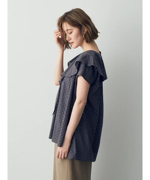 YECCA VECCA（イェッカヴェッカ）の「箔ドットラッフルカラーブラウス（シャツ/ブラウス・レディース・オフホワイト/チャコールグレー・FREE）」の8枚目の写真