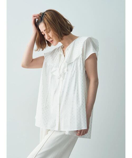 YECCA VECCA（イェッカヴェッカ）の「箔ドットラッフルカラーブラウス（シャツ/ブラウス・レディース・オフホワイト/チャコールグレー・FREE）」の17枚目の写真