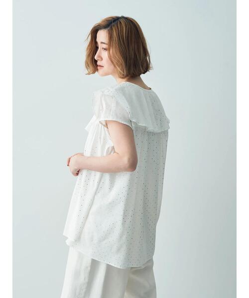 YECCA VECCA（イェッカヴェッカ）の「箔ドットラッフルカラーブラウス（シャツ/ブラウス・レディース・オフホワイト/チャコールグレー・FREE）」の18枚目の写真