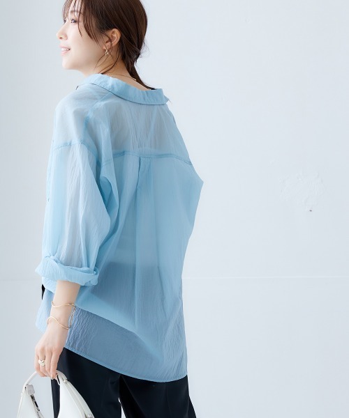 nissen(ニッセン)の「シアーシャツ(シャツ/ブラウス・レディース・サックスブルー/パープル・LL/L/M/S)」の11枚目の写真
