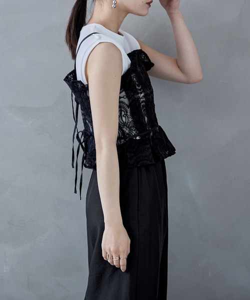 etoll.（エトル）の「刺繍オーガンジータックビスチェ（キャミソール・レディース・ブラック/アイボリー・M）」の18枚目の写真