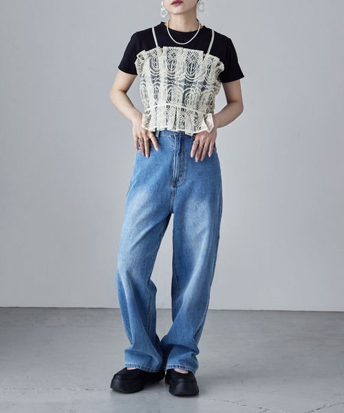 etoll.（エトル）の「刺繍オーガンジータックビスチェ（キャミソール・レディース・ブラック/アイボリー・M）」の6枚目の写真