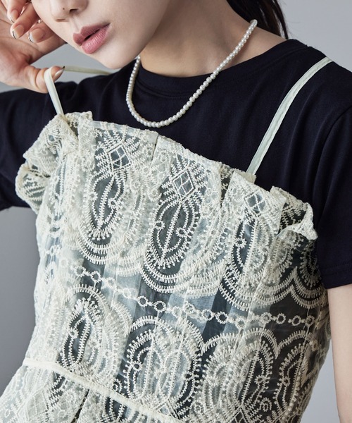 etoll.（エトル）の「刺繍オーガンジータックビスチェ（キャミソール・レディース・ブラック/アイボリー・M）」の8枚目の写真