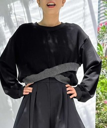 クロップド裏毛デザインプルオーバー
