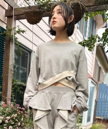 クロップド裏毛デザインプルオーバー