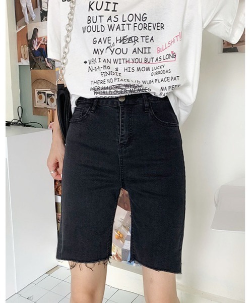 kirakiraShop（キラキラショップ）の「カット オフ ハーフ パンツ（デニムパンツ・レディース・ブラック・2XL/XL/L/M/S）」の4枚目の写真