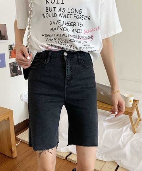 kirakiraShop（キラキラショップ）の「カット オフ ハーフ パンツ（デニムパンツ・レディース・ブラック・2XL/XL/L/M/S）」の10枚目の写真