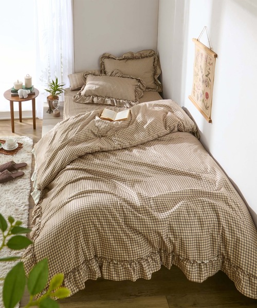 セール】フリル パイピング ベッドカバー シーツ 寝具 3点セット