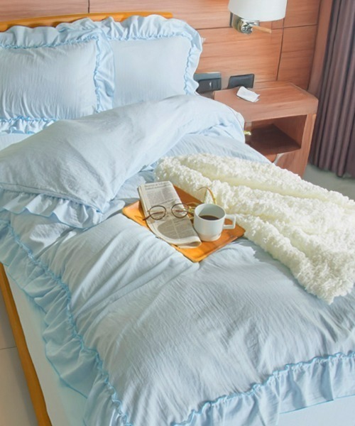 セール】フリル パイピング ベッドカバー シーツ 寝具 3点セット