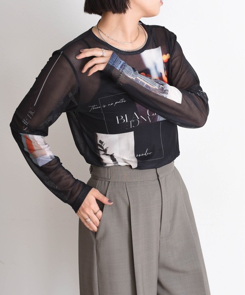 Eimee Law（エイミーロウ）の「フォトプリント パワーメッシュプルオーバー（Tシャツ/カットソー・レディース・ブラック/アイボリー/グレイッシュベージュ・38）」の3枚目の写真