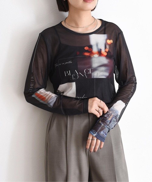 Eimee Law（エイミーロウ）の「フォトプリント パワーメッシュプルオーバー（Tシャツ/カットソー・レディース・ブラック/アイボリー/グレイッシュベージュ・38）」の14枚目の写真