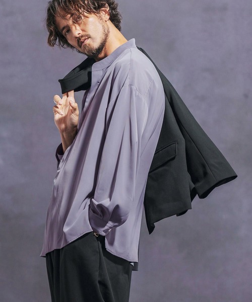 ms5761- スタンドカラー比翼プルオーバーシャツ（シャツ/ブラウス