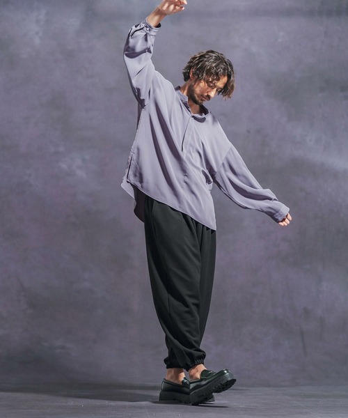 ms5761- スタンドカラー比翼プルオーバーシャツ（シャツ/ブラウス