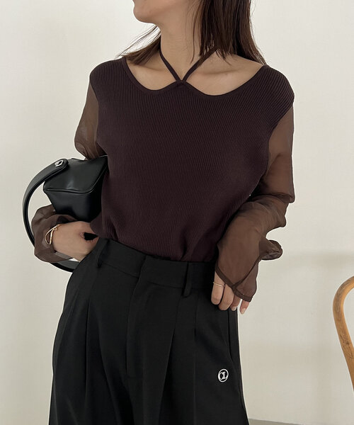 ウェーブネック袖シアーニット（ニット/セーター）｜CAPRICIEUX