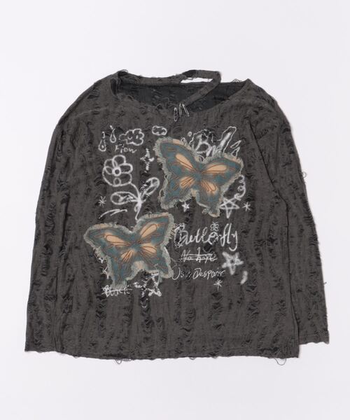 HOOK（フック）の「【HOOK】for girls バタフライパッチアシンメトリー透かしニットソー (SS)（Tシャツ/カットソー・レディース・グレー/ライトベージュ・S/M/L）」の21枚目の写真