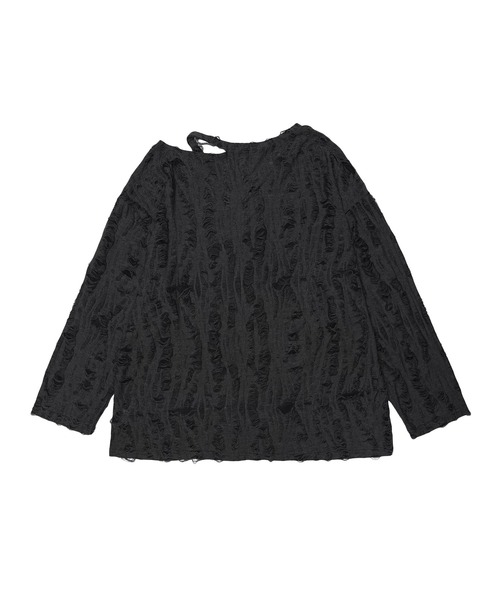 HOOK（フック）の「【HOOK】for girls バタフライパッチアシンメトリー透かしニットソー (SS)（Tシャツ/カットソー・レディース・グレー/ライトベージュ・S/M/L）」の5枚目の写真