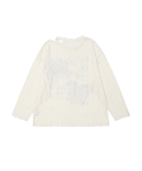HOOK（フック）の「【HOOK】for girls バタフライパッチアシンメトリー透かしニットソー (SS)（Tシャツ/カットソー・レディース・グレー/ライトベージュ・S/M/L）」の7枚目の写真