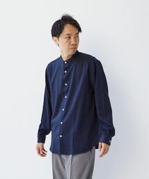 ウーリーポリエステルパターンスタンダードバンドカラーシャツ