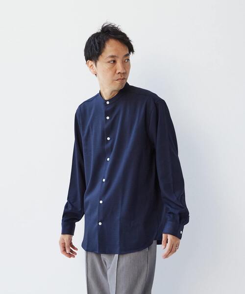 MEN'S MELROSE(メンズメルローズ)の「ウーリーポリエステルパターンスタンダードバンドカラーシャツ(シャツ/ブラウス・メンズ・ネイビー/ベージュ/チャコールグレー/グレー/グリーン・2/4/3)」の5枚目の写真