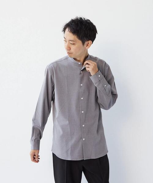 MEN'S MELROSE(メンズメルローズ)の「ウーリーポリエステルパターンスタンダードバンドカラーシャツ(シャツ/ブラウス・メンズ・ネイビー/ベージュ/チャコールグレー/グレー/グリーン・2/4/3)」の3枚目の写真
