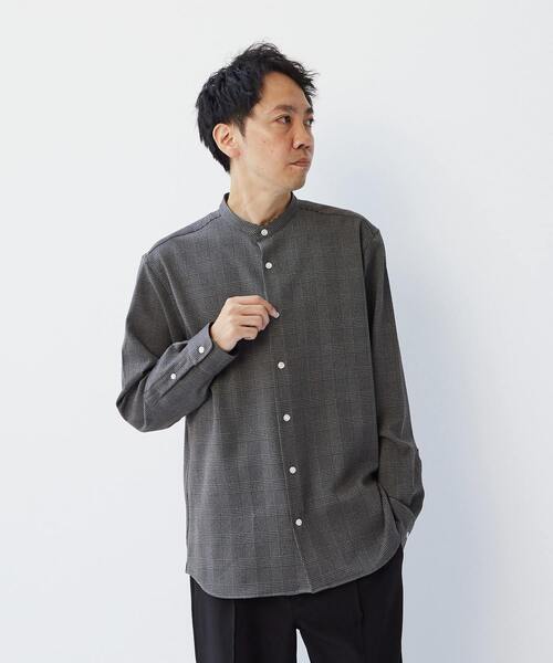 MEN'S MELROSE(メンズメルローズ)の「ウーリーポリエステルパターンスタンダードバンドカラーシャツ(シャツ/ブラウス・メンズ・ネイビー/ベージュ/チャコールグレー/グレー/グリーン・2/4/3)」の2枚目の写真