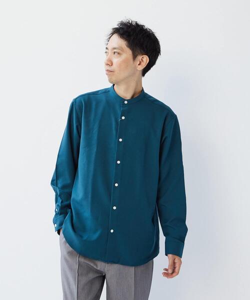 MEN'S MELROSE(メンズメルローズ)の「ウーリーポリエステルパターンスタンダードバンドカラーシャツ(シャツ/ブラウス・メンズ・ネイビー/ベージュ/チャコールグレー/グレー/グリーン・2/4/3)」の4枚目の写真