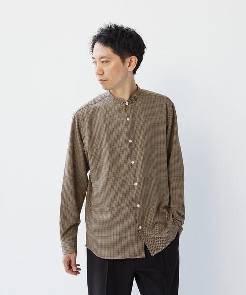 MEN'S MELROSE(メンズメルローズ)の「ウーリーポリエステルパターンスタンダードバンドカラーシャツ(シャツ/ブラウス・メンズ・ネイビー/ベージュ/チャコールグレー/グレー/グリーン・2/4/3)」の6枚目の写真