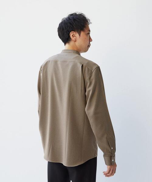 MEN'S MELROSE(メンズメルローズ)の「ウーリーポリエステルパターンスタンダードバンドカラーシャツ(シャツ/ブラウス・メンズ・ネイビー/ベージュ/チャコールグレー/グレー/グリーン・2/4/3)」の8枚目の写真