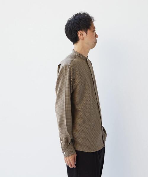 MEN'S MELROSE(メンズメルローズ)の「ウーリーポリエステルパターンスタンダードバンドカラーシャツ(シャツ/ブラウス・メンズ・ネイビー/ベージュ/チャコールグレー/グレー/グリーン・2/4/3)」の9枚目の写真