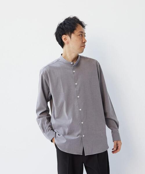 MEN'S MELROSE(メンズメルローズ)の「ウーリーポリエステルパターンスタンダードバンドカラーシャツ(シャツ/ブラウス・メンズ・ネイビー/ベージュ/チャコールグレー/グレー/グリーン・2/4/3)」の10枚目の写真