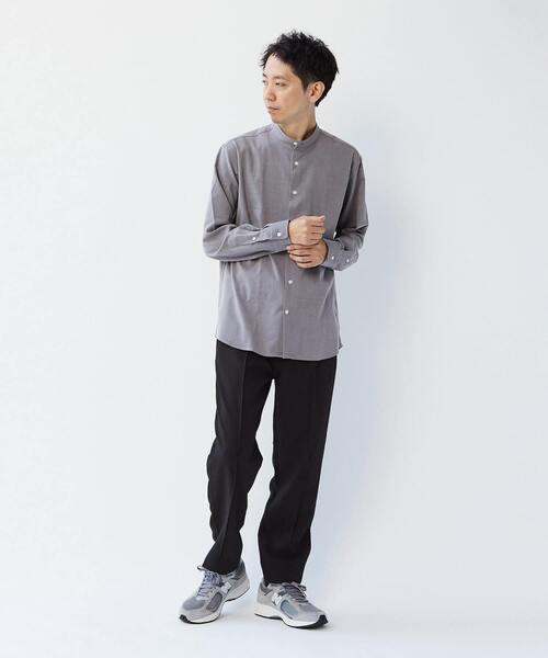MEN'S MELROSE(メンズメルローズ)の「ウーリーポリエステルパターンスタンダードバンドカラーシャツ(シャツ/ブラウス・メンズ・ネイビー/ベージュ/チャコールグレー/グレー/グリーン・2/4/3)」の11枚目の写真