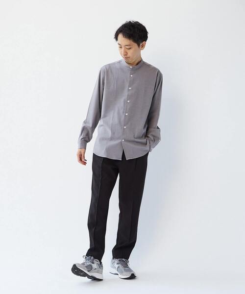 MEN'S MELROSE(メンズメルローズ)の「ウーリーポリエステルパターンスタンダードバンドカラーシャツ(シャツ/ブラウス・メンズ・ネイビー/ベージュ/チャコールグレー/グレー/グリーン・2/4/3)」の12枚目の写真