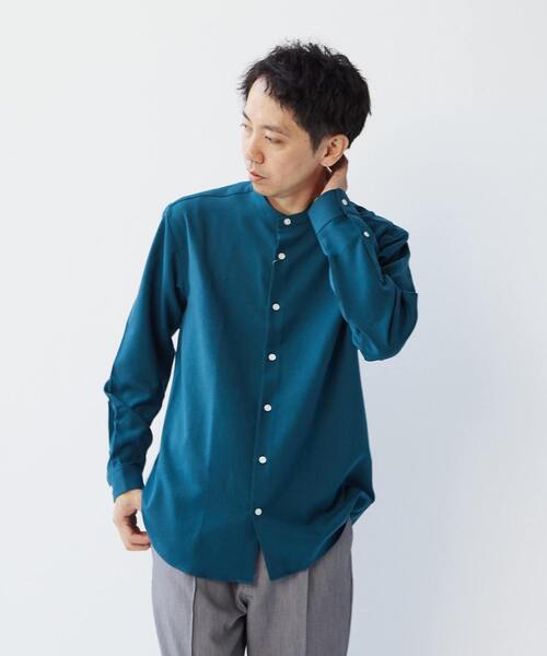 MEN'S MELROSE(メンズメルローズ)の「ウーリーポリエステルパターンスタンダードバンドカラーシャツ(シャツ/ブラウス・メンズ・ネイビー/ベージュ/チャコールグレー/グレー/グリーン・2/4/3)」の13枚目の写真