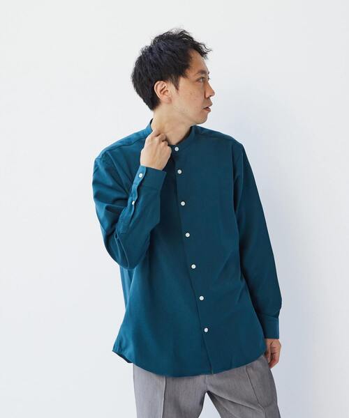 MEN'S MELROSE(メンズメルローズ)の「ウーリーポリエステルパターンスタンダードバンドカラーシャツ(シャツ/ブラウス・メンズ・ネイビー/ベージュ/チャコールグレー/グレー/グリーン・2/4/3)」の14枚目の写真