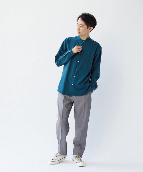 MEN'S MELROSE(メンズメルローズ)の「ウーリーポリエステルパターンスタンダードバンドカラーシャツ(シャツ/ブラウス・メンズ・ネイビー/ベージュ/チャコールグレー/グレー/グリーン・2/4/3)」の15枚目の写真