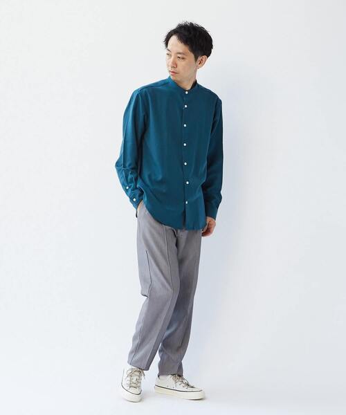 MEN'S MELROSE(メンズメルローズ)の「ウーリーポリエステルパターンスタンダードバンドカラーシャツ(シャツ/ブラウス・メンズ・ネイビー/ベージュ/チャコールグレー/グレー/グリーン・2/4/3)」の16枚目の写真