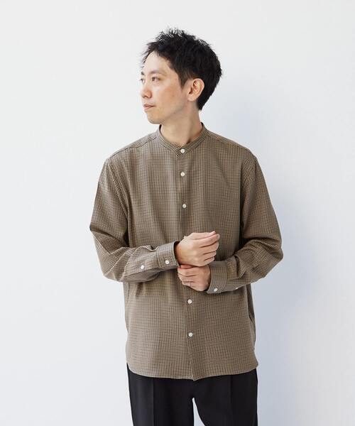 MEN'S MELROSE(メンズメルローズ)の「ウーリーポリエステルパターンスタンダードバンドカラーシャツ(シャツ/ブラウス・メンズ・ネイビー/ベージュ/チャコールグレー/グレー/グリーン・2/4/3)」の18枚目の写真