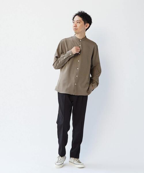 MEN'S MELROSE(メンズメルローズ)の「ウーリーポリエステルパターンスタンダードバンドカラーシャツ(シャツ/ブラウス・メンズ・ネイビー/ベージュ/チャコールグレー/グレー/グリーン・2/4/3)」の19枚目の写真