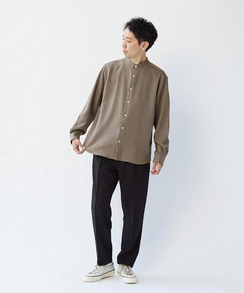 MEN'S MELROSE(メンズメルローズ)の「ウーリーポリエステルパターンスタンダードバンドカラーシャツ(シャツ/ブラウス・メンズ・ネイビー/ベージュ/チャコールグレー/グレー/グリーン・2/4/3)」の20枚目の写真