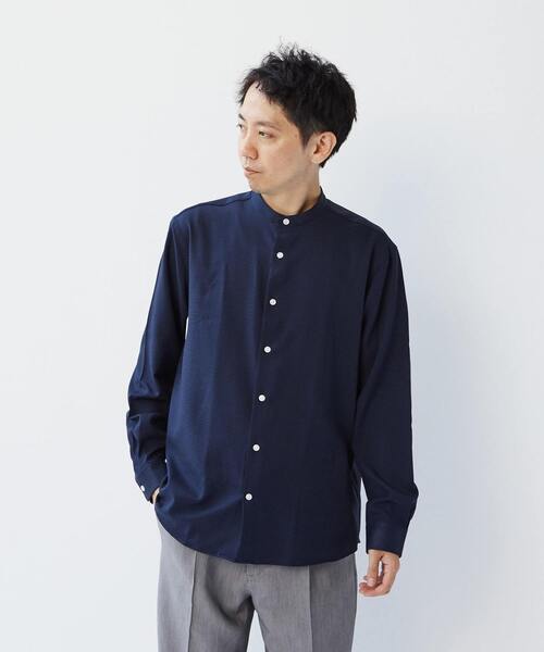 MEN'S MELROSE(メンズメルローズ)の「ウーリーポリエステルパターンスタンダードバンドカラーシャツ(シャツ/ブラウス・メンズ・ネイビー/ベージュ/チャコールグレー/グレー/グリーン・2/4/3)」の21枚目の写真