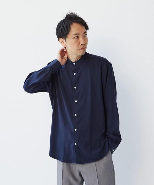 MEN'S MELROSE(メンズメルローズ)の「ウーリーポリエステルパターンスタンダードバンドカラーシャツ(シャツ/ブラウス・メンズ・ネイビー/ベージュ/チャコールグレー/グレー/グリーン・2/4/3)」の22枚目の写真