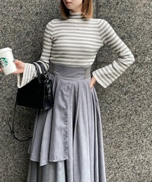 clear | フレアスリーブハイネックボーダーニットトップス [ベーシック 二の腕カバー]≪2024AW新作≫(ニット/セーター)